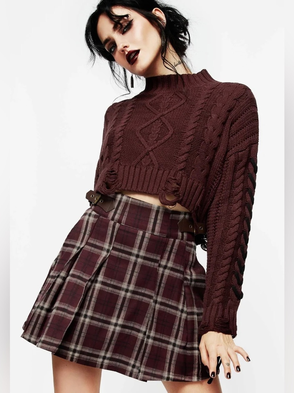 Disturbia Bramble Check Pleated Mini Skirt US 8 / UK 12